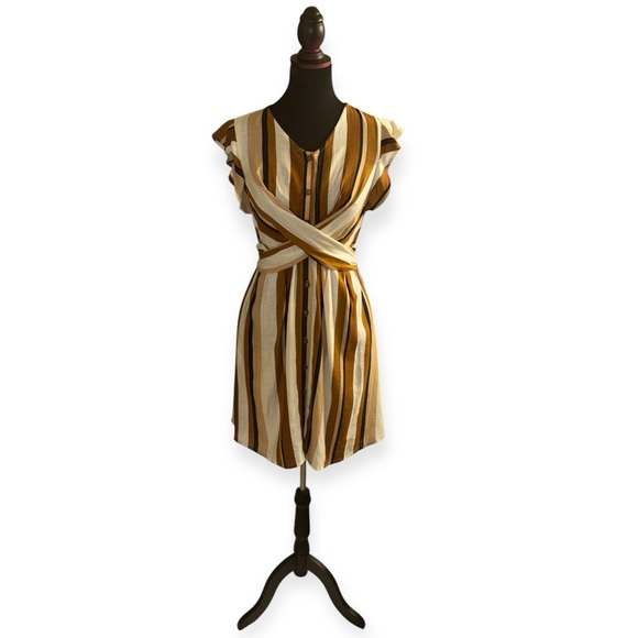 Brown and Orange Ruffled Tie Front Midi Sundress - Picture 4 of 6
